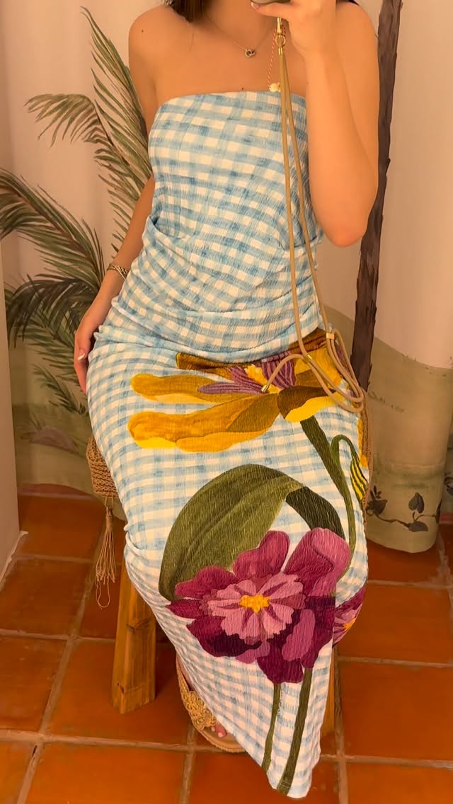 1089 | Vestido Jardim Vichy Azul